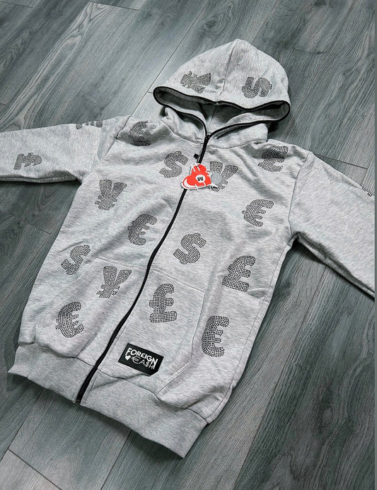 Grey Star-Studded Hoodie (Black Stones)